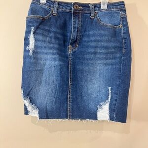 Wax Jean Blue Distressed Mini Skirt